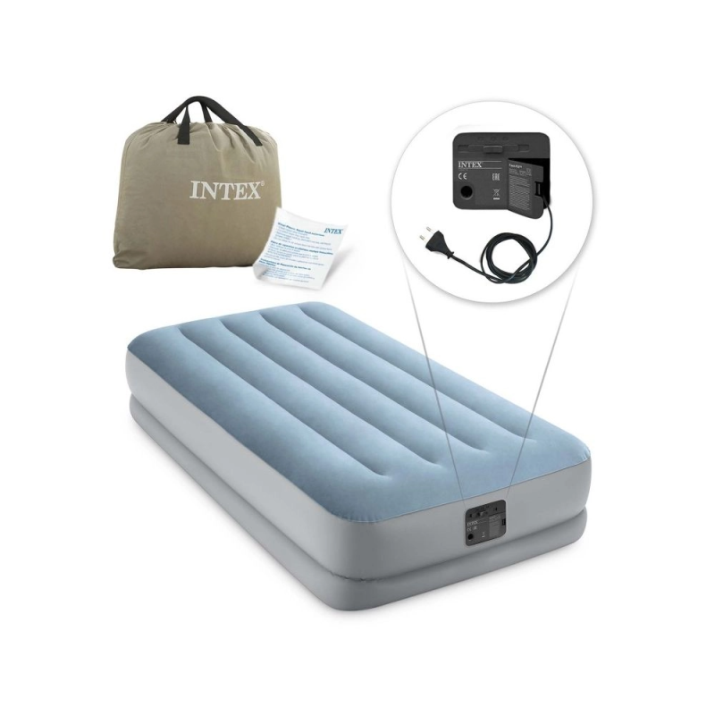 Одномісне надувне ліжко 191 x 99 x 36см, матрац із вбудованим usb-електронасосом  Intex 64157 Blue
