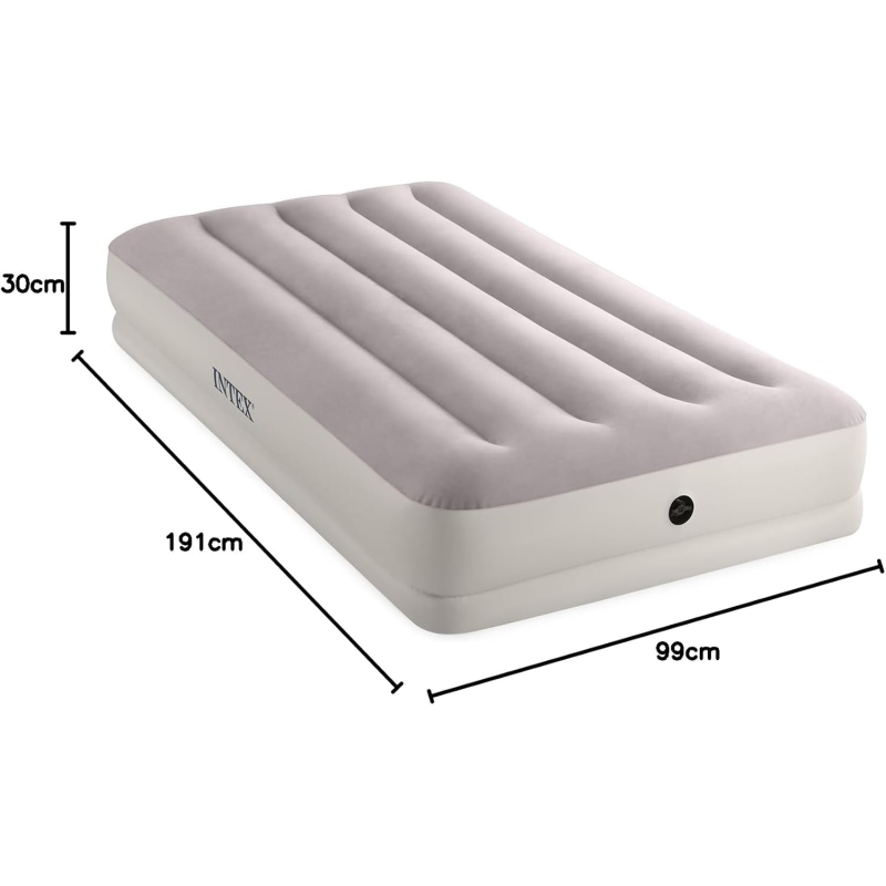 Одномісне надувне ліжко 191 x 99 x 30 см, матрац із зовнішним електронасосом  Intex 64177 Gray