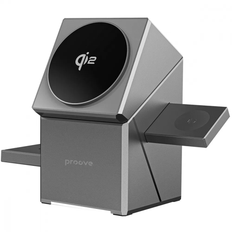 Бездротовий зарядний пристрій 15W 3в1 Qi2 універсальна док-станція 15W Proove Iron Hide Gray