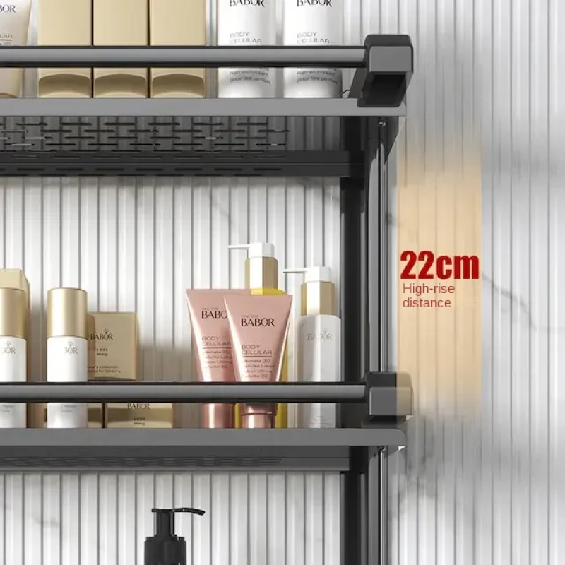 Настенная полка Light Shelf для ванной комнаты 40х38см 2 яруса с вешалкой для полотенец LS-7820 Black