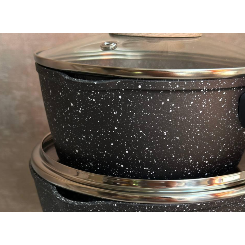 Набір з 3 сотейників з антипригарним покриттям та кришками для всіх видів плит 16-17-18 см 1,2-1,5-2 л. Rainberg (RB-777) Black