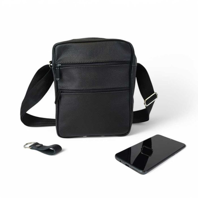 Чоловіча стильна сумка-месенджер із натуральної шкіри через плече Black