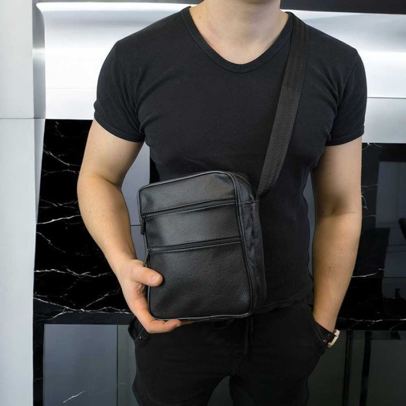 Чоловіча стильна сумка-месенджер із натуральної шкіри через плече Black