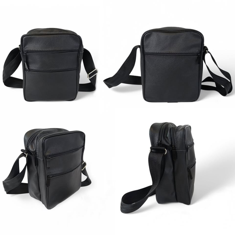 Чоловіча стильна сумка-месенджер із натуральної шкіри через плече Black