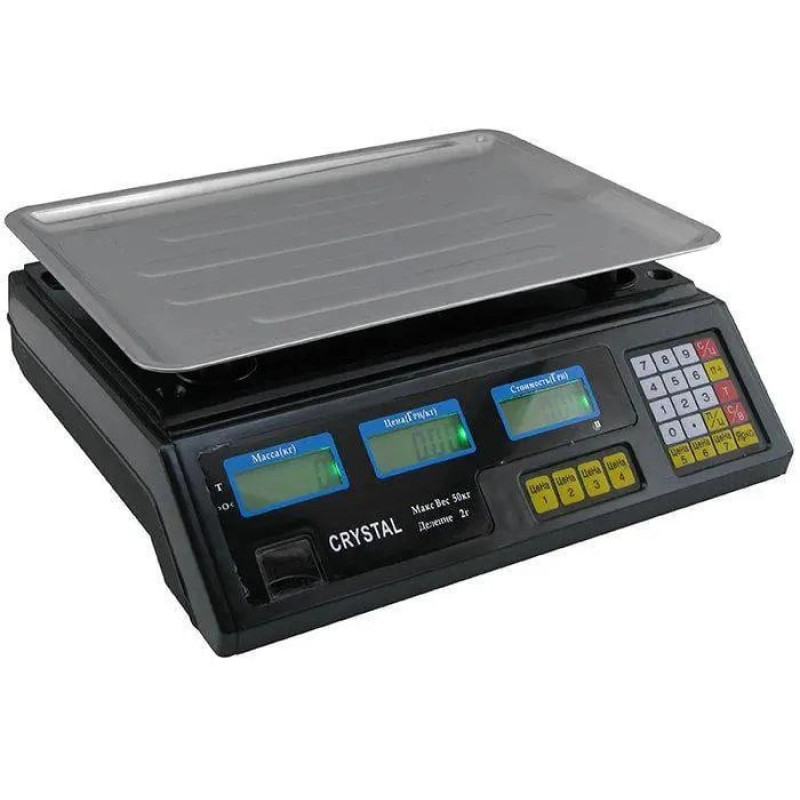 Ваги електронні з акумулятором та дисплеєм з лічильником ціни до 50кг Crystal CT-500 Black