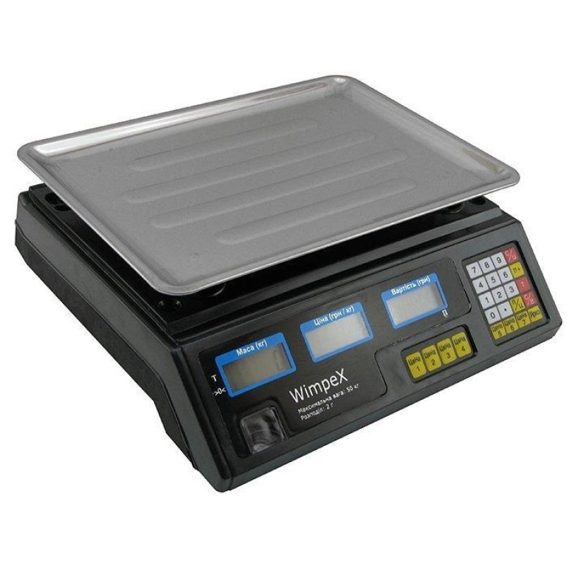 Акумуляторні електронні торгові ваги 50 кг з лічильником ціни 7 осередків пам'яті Wimpex Black