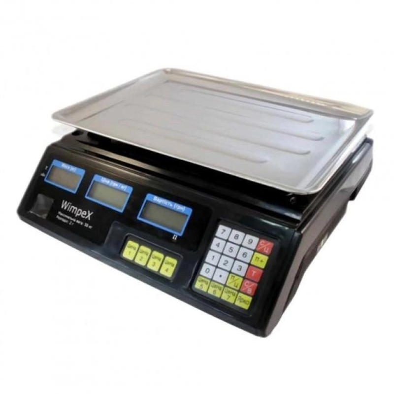 Акумуляторні електронні торгові ваги 50 кг з лічильником ціни 7 осередків пам'яті Wimpex Black