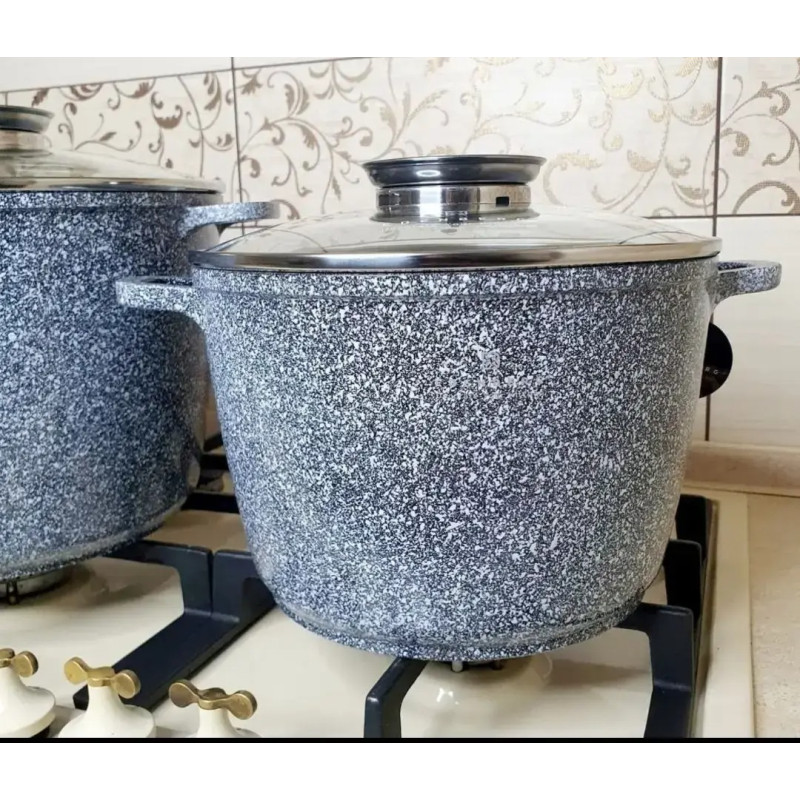 Каструля-казан кругла з гранітним покриттям зі скляною кришкою 6.2л Unique (UN-5219) Grey Каструля-казан кругла з гранітним покриттям зі скляною кришкою 6.2л Unique (UN-5219) Grey