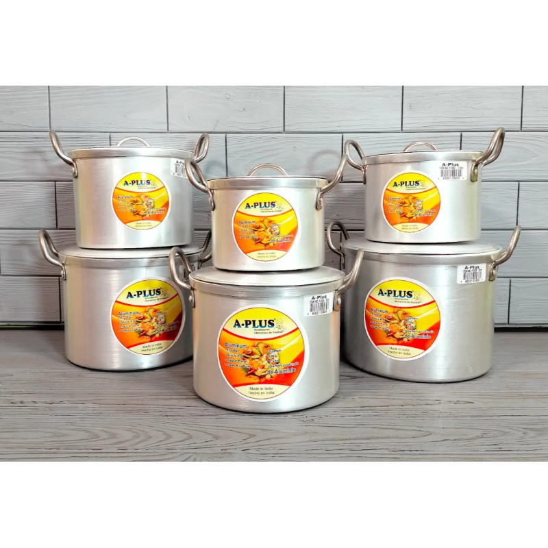 Набір алюмінієвих каструль із кришками з 12 предметів A-Plus 0431-0436 Silver