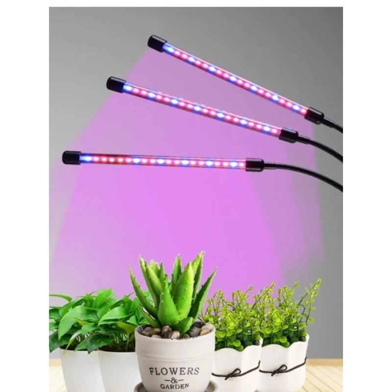 Лампа для вирощування рослин, світлодіодна фітолампа з таймером і 5 рівнями яскравості, 3 голови 30 Вт j22wl-03 Black