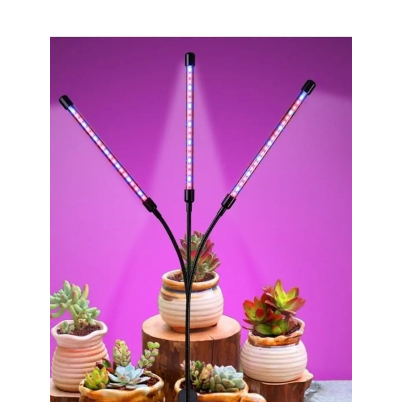 Лампа для вирощування рослин, світлодіодна фітолампа з таймером і 5 рівнями яскравості, 3 голови 30 Вт j22wl-03 Black