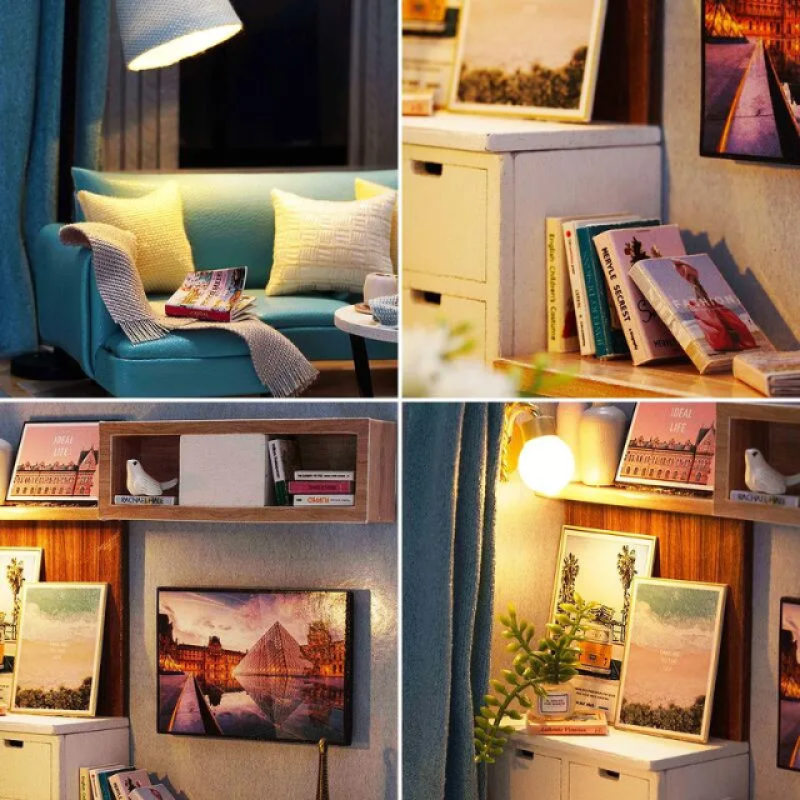 Ляльковий будинок конструктор румбокс зі світлом і звуковими ефектами Кут вітальні DIY Cute Room H-018 Multicolor