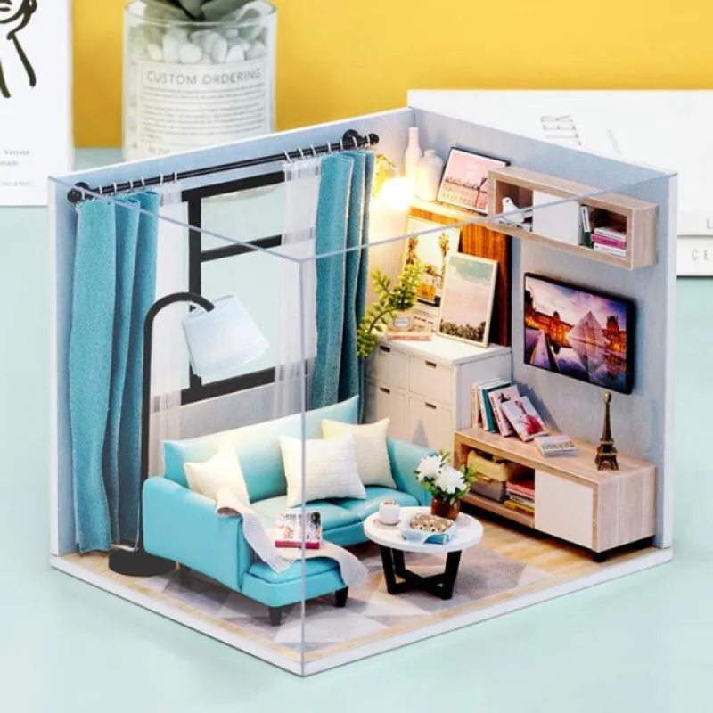 Ляльковий будинок конструктор румбокс зі світлом і звуковими ефектами Кут вітальні DIY Cute Room H-018 Multicolor