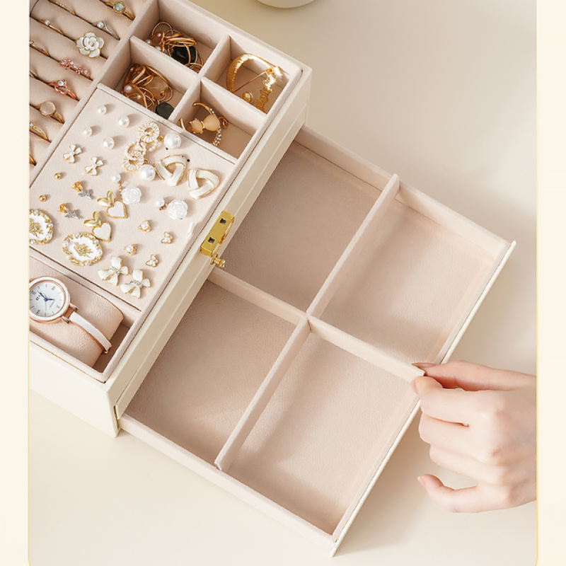 Трирівнева скринька 23*17*13,5 см для прикрас і ювелірних виробів на замку з ключем Casegrace SP-01265 White