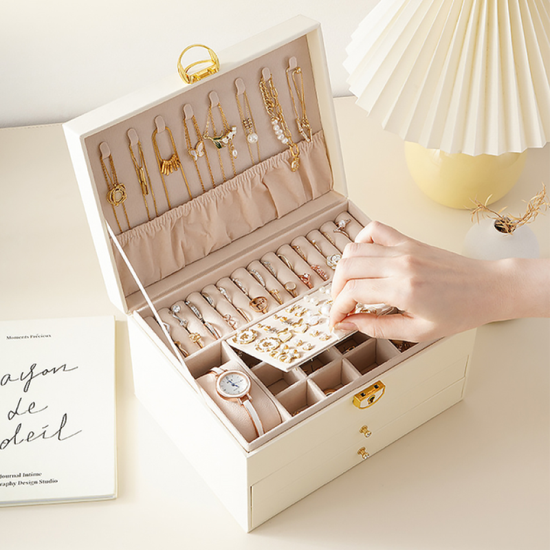 Трирівнева скринька 23*17*13,5 см для прикрас і ювелірних виробів на замку з ключем Casegrace SP-01265 White