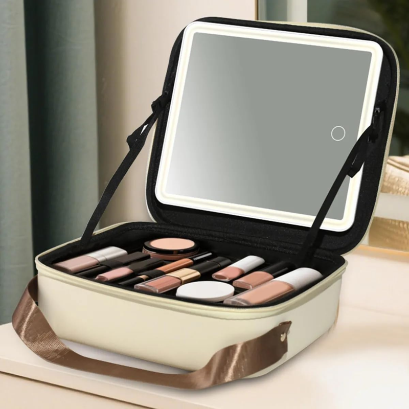 Сумка-органайзер для косметики з дзеркалом і LED-підсвіткою EVA Modern EM-7612 Beige