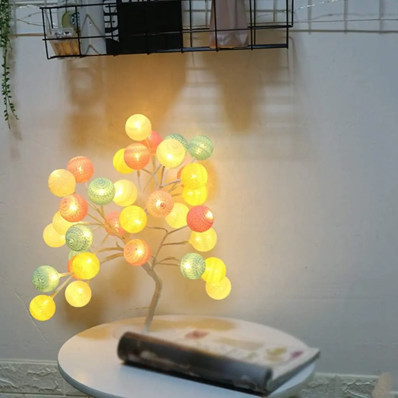 Лампа LED настільна 24 LED з гнучкими гілками 220Вт тепле світло Дерево кольорові кулі SFK-28 White