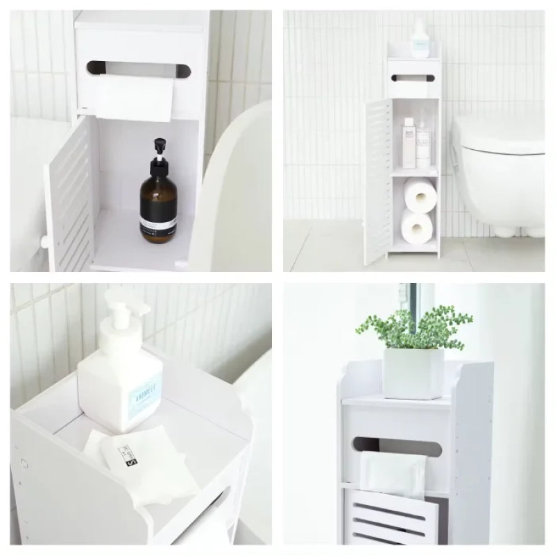 Вузька шафа для ванної кімнати та туалету 80*15*15см, тримач туалетного паперу підлоговий PK-01 White