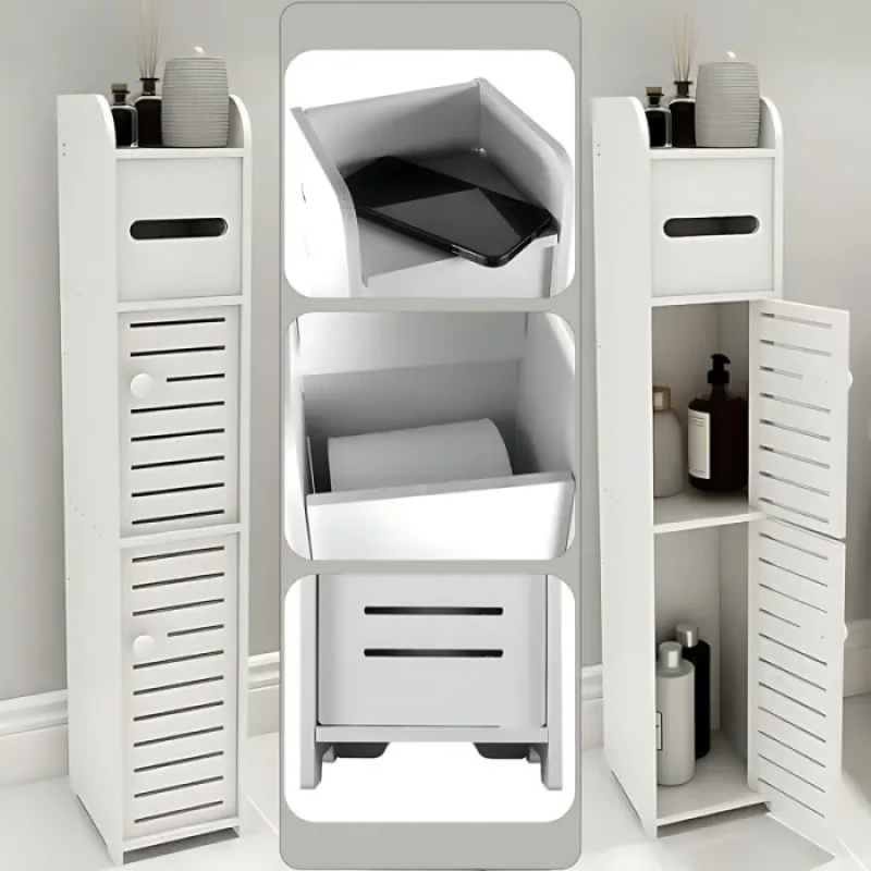 Вузька шафа для ванної кімнати та туалету 80*15*15см, тримач туалетного паперу підлоговий PK-01 White