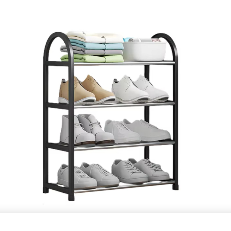 Полиця для взуття на 4 полиці підлогова етажерка органайзер для передпокою із пластику та нержавіючої сталі YH8807-5 Black