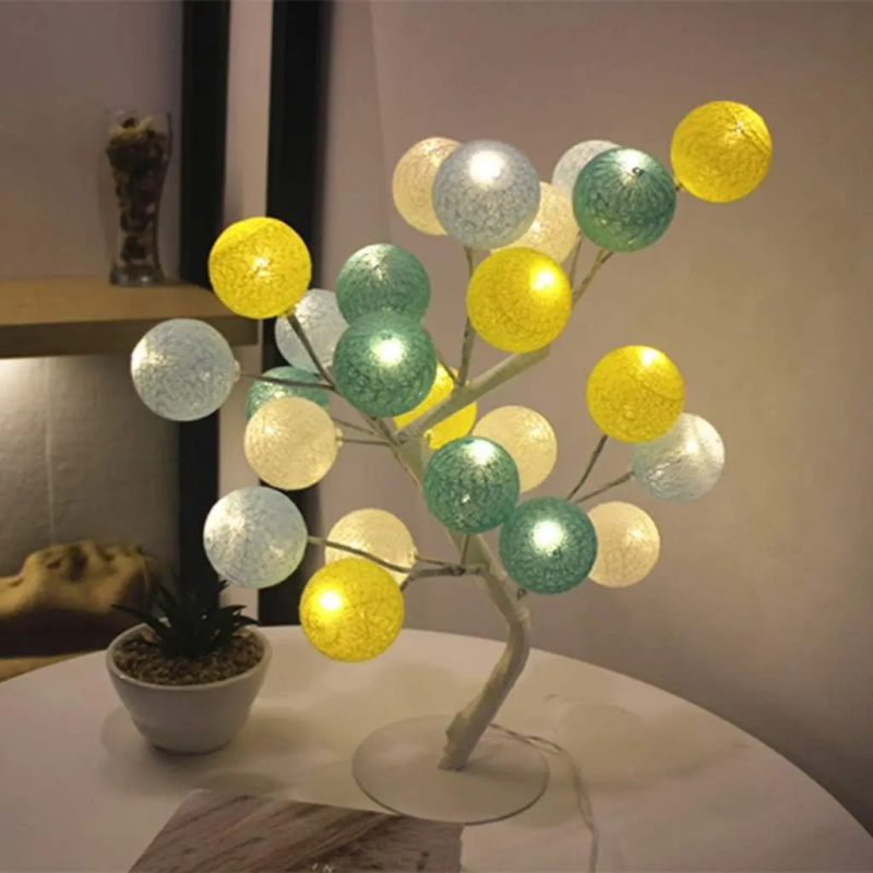 Лампа LED настільна 24 LED з гнучкими гілками 220Вт тепле світло Дерево кольорові кулі SFK-28 White