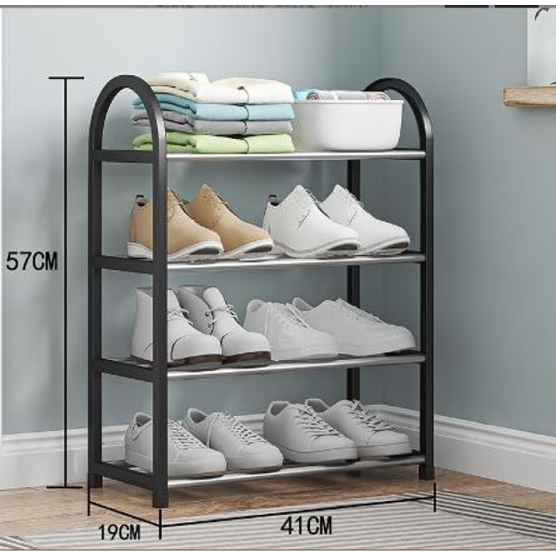 Полиця для взуття на 4 полиці підлогова етажерка органайзер для передпокою із пластику та нержавіючої сталі YH8807-5 Black