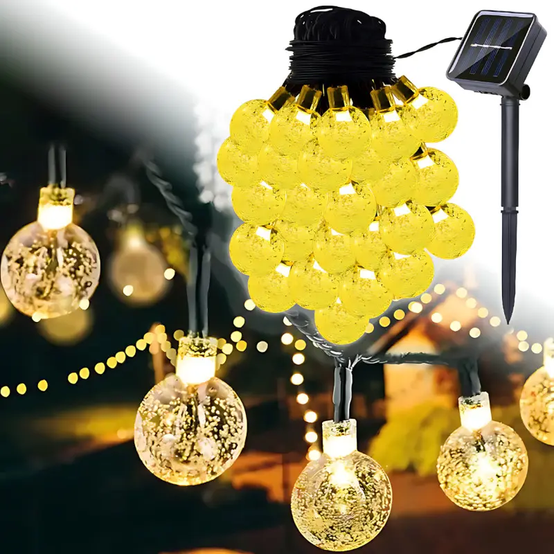 Вулична гірлянда з сонячною панеллю «Кристалічні бульбашки» 5м. 20 led кульок SFK-17 Warm White