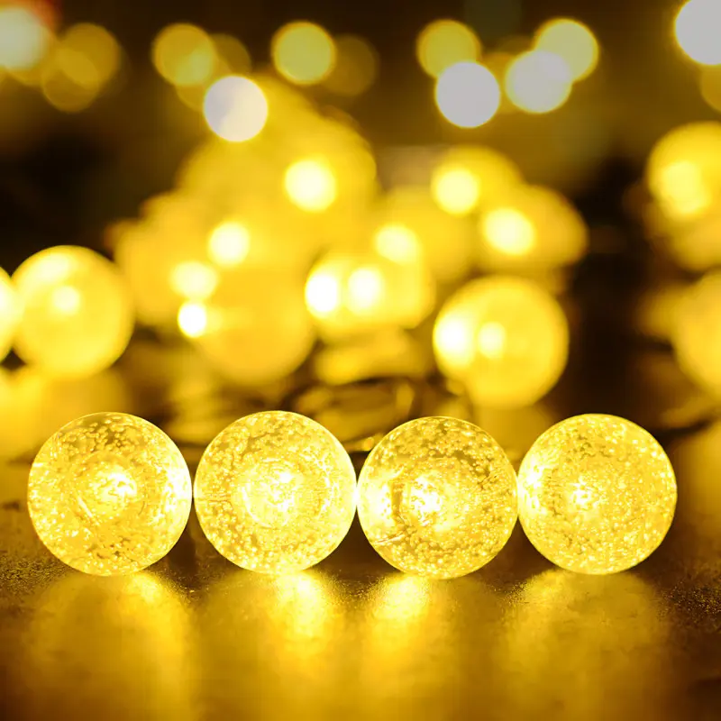 Вулична гірлянда з сонячною панеллю «Кристалічні бульбашки» 5м. 20 led кульок SFK-17 Warm White