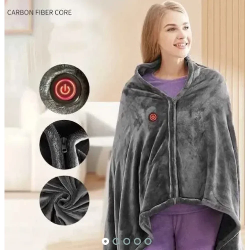 Плед - пончо з підігрівом 3 режими Easy Heat електроковдра 150х85см з USB і застібкою E-Fisc Grey (ES-1099)