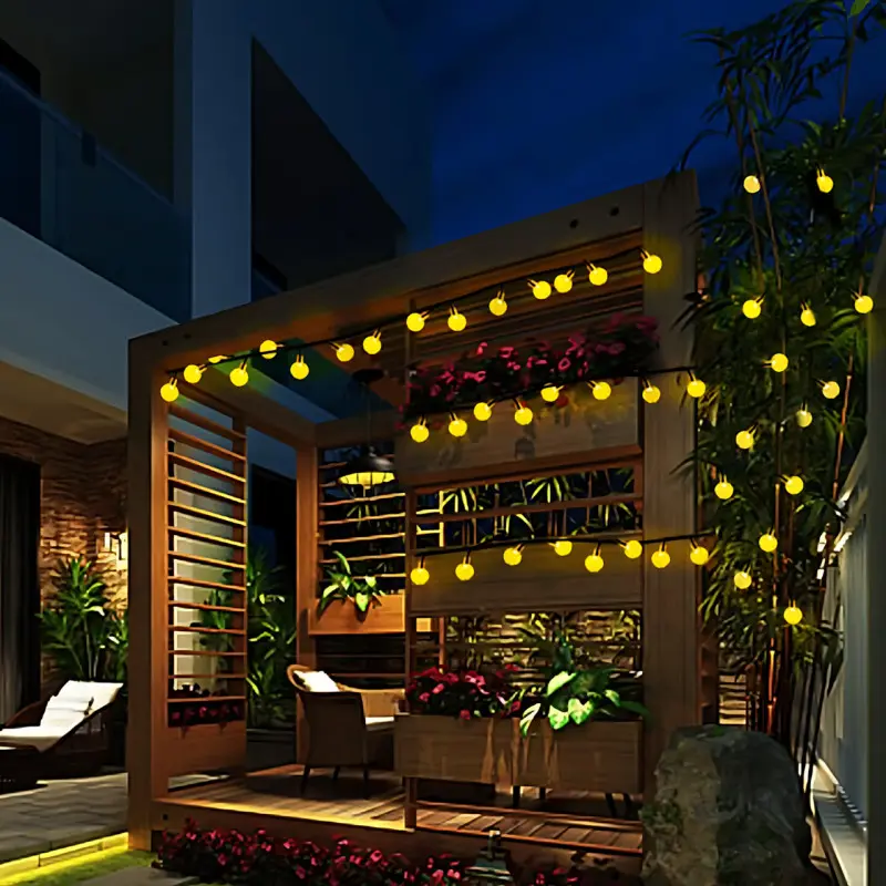 Вулична гірлянда з сонячною панеллю «Кристалічні бульбашки» 5м. 20 led кульок SFK-17 Warm White