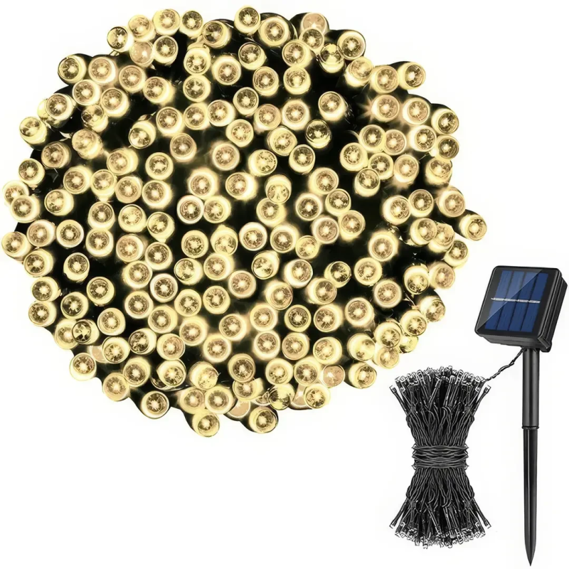 Новорічна вулична світлодіодна гірлянда 10cм 100led із сонячною панеллю вологозахищені лампи Лінза діод SFK-16 Warm white