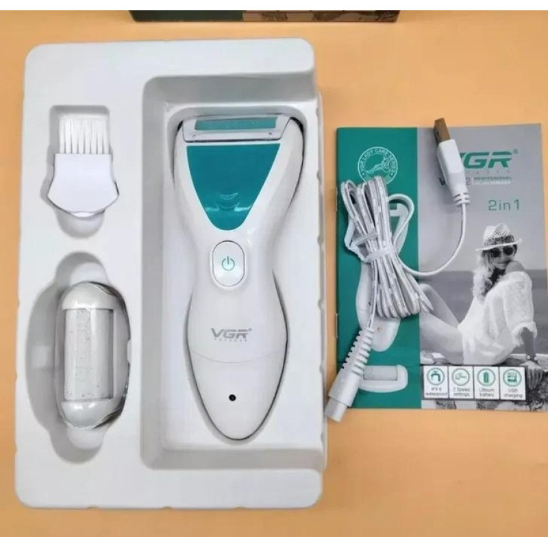 Роликова аккумуляторна електропемза для ніг USB шліфувальна електрична пилка для стоп і п'ят із 2 насадками VGR V-812 White