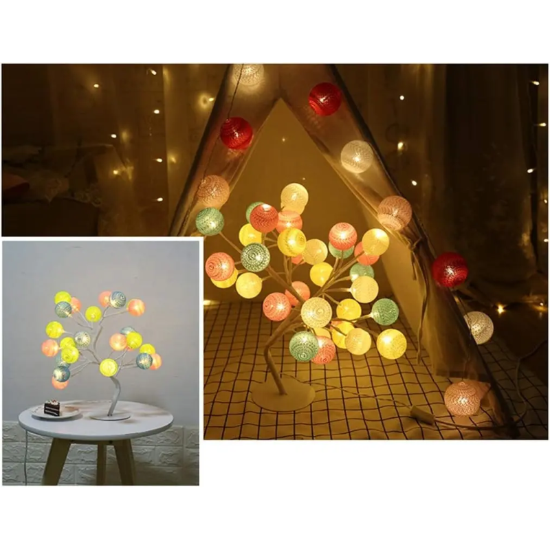 Лампа LED настільна 24 LED з гнучкими гілками 220Вт тепле світло Дерево кольорові кулі SFK-28 White