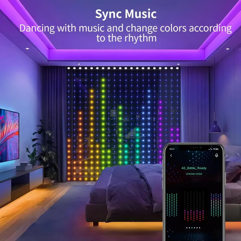 Програмована новорічна гірлянда Кінський хвіст 10 нитей по 2 м Bluetooth USB 6 режимівз пультом і керуванням з телефону SFK-02 RGB