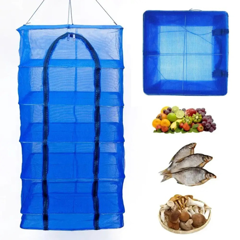 Домашня сушарка для риби 50х50х100см сітка для сушіння 5 ярусів овочів грибів фруктів п'ятиярусна для дому Blue