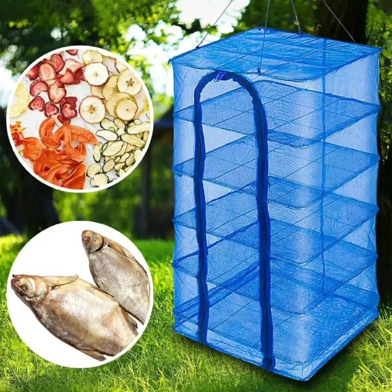 Домашня сушарка для риби 50х50х100см сітка для сушіння 5 ярусів овочів грибів фруктів п'ятиярусна для дому Blue