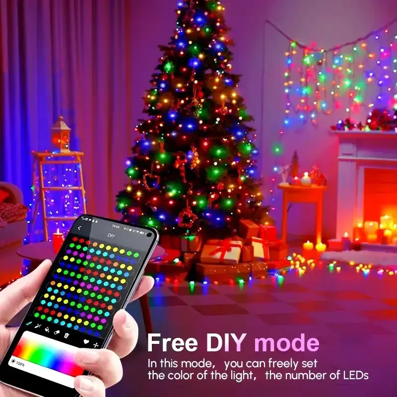 Світлодіодна розумна гірлянда музична 10м 100 Led Bluetooth+USB з пультом Крапля роси SFK-04 RGB