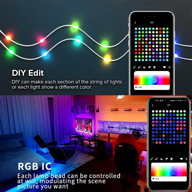 Світлодіодна розумна гірлянда музична 10м 100 Led Bluetooth+USB з пультом Крапля роси SFK-04 RGB