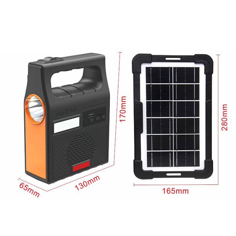 Потужний кемпінговий ліхтар портативна сонячна станція Power Bank 5500mAH, FM радіо, MP3 + 2 лампи YOBOLIFE 3601-LM-6V Black