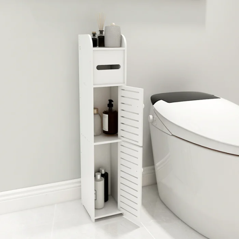 Вузька шафа для ванної кімнати та туалету 80*15*15см, тримач туалетного паперу підлоговий PK-01 White