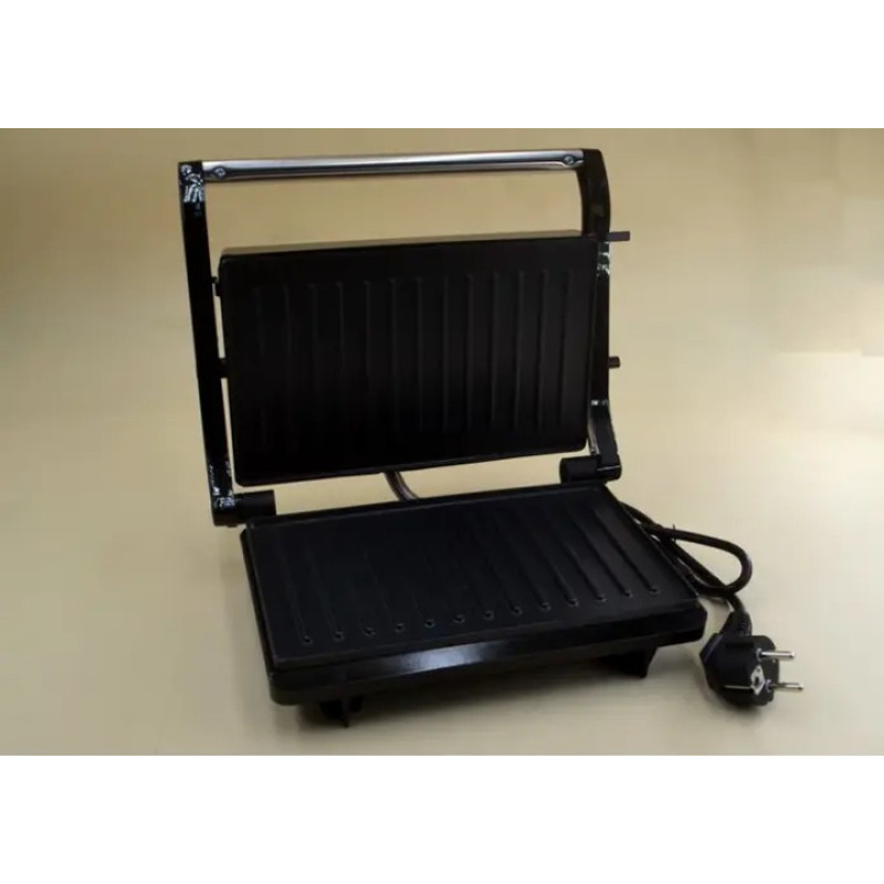 Притискний контактний електричний гриль 750 Вт із ребристим антипригарним покриттям Crownberg CB-1046 Black Притискний контактний електричний гриль 750 Вт із ребристим антипригарним покриттям Crownberg CB-1046 Black