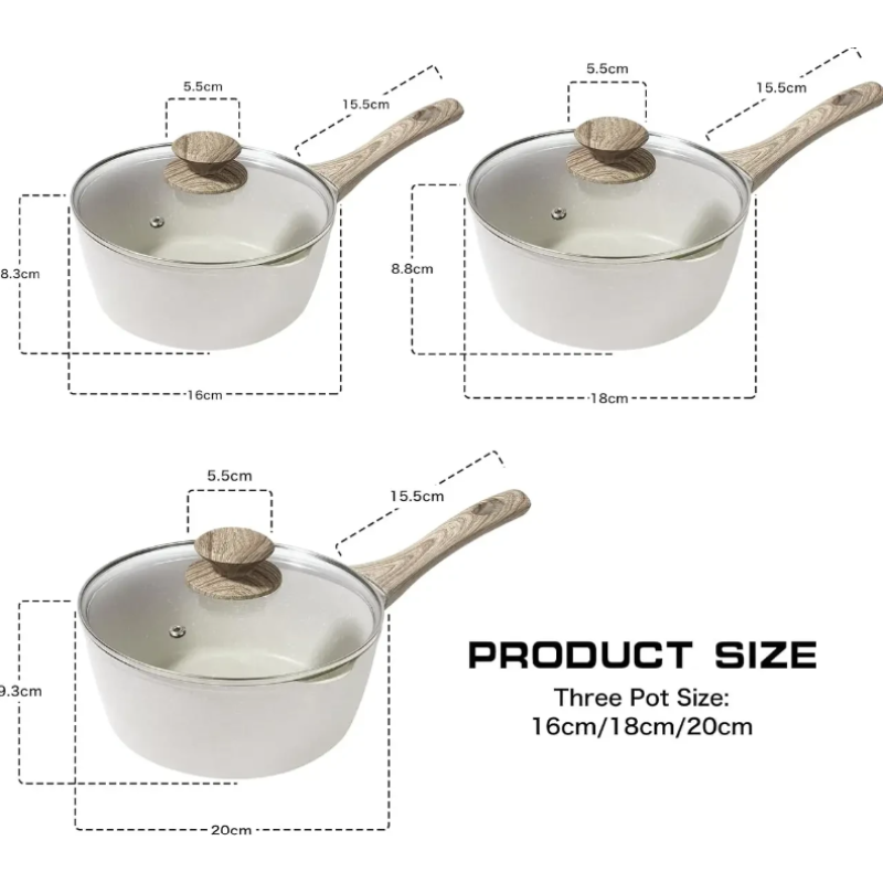 Набір з 3 сотейників з антипригарним покриттям та кришками для всіх видів плит 16-17-18 см 1,2-1,5-2 л. Rainberg (RB-777) White