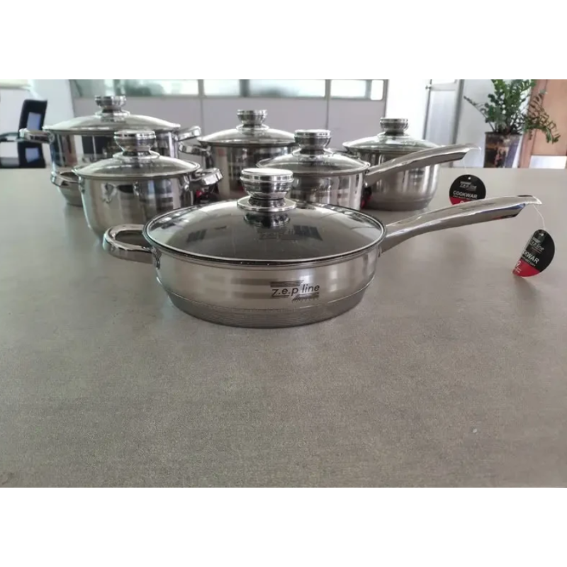 Кухонний набір посуду 12 предметів із нержавіючої сталі для всіх видів плит Zepline (ZP 075)
