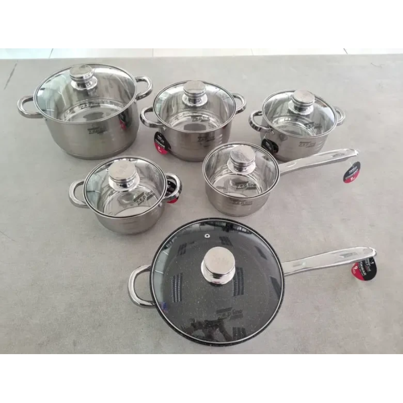 Кухонний набір посуду 12 предметів із нержавіючої сталі для всіх видів плит Zepline (ZP 075)