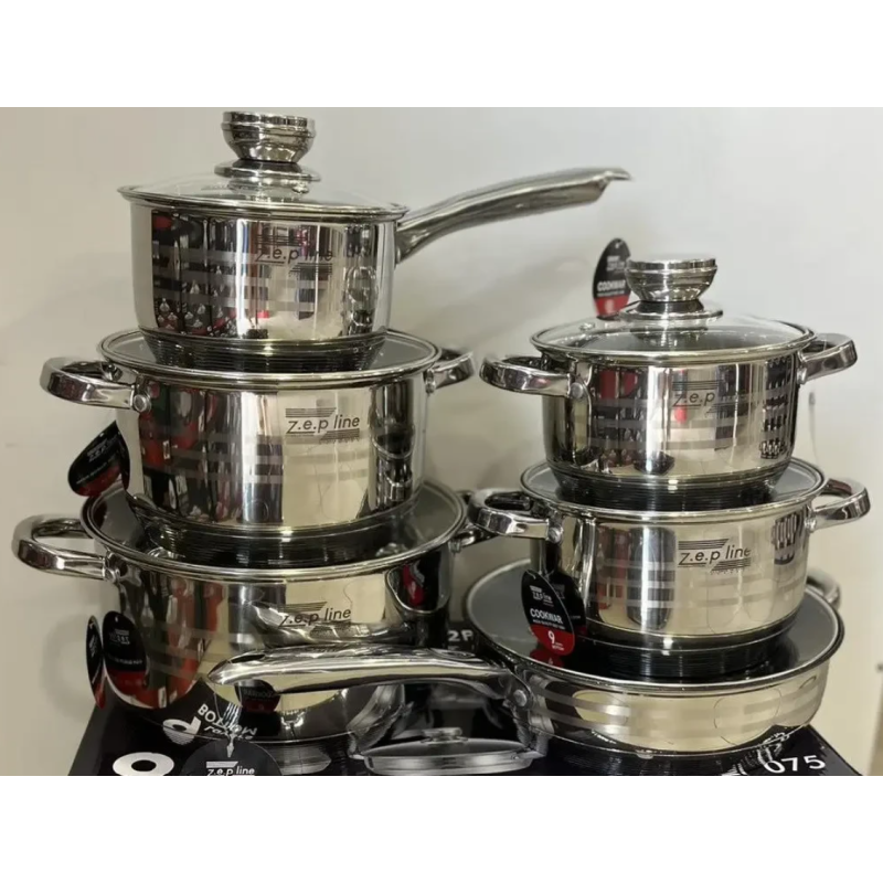 Кухонний набір посуду 12 предметів із нержавіючої сталі для всіх видів плит Zepline (ZP 075)