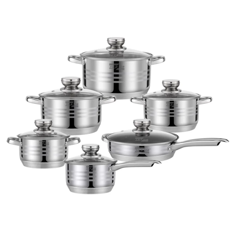 Кухонний набір посуду 12 предметів із нержавіючої сталі для всіх видів плит Zepline (ZP 075)