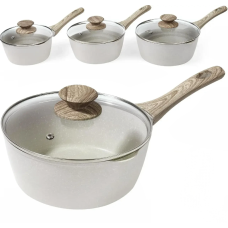 Набір з 3 сотейників з антипригарним покриттям та кришками для всіх видів плит 16-17-18 см 1,2-1,5-2 л. Rainberg (RB-777) White