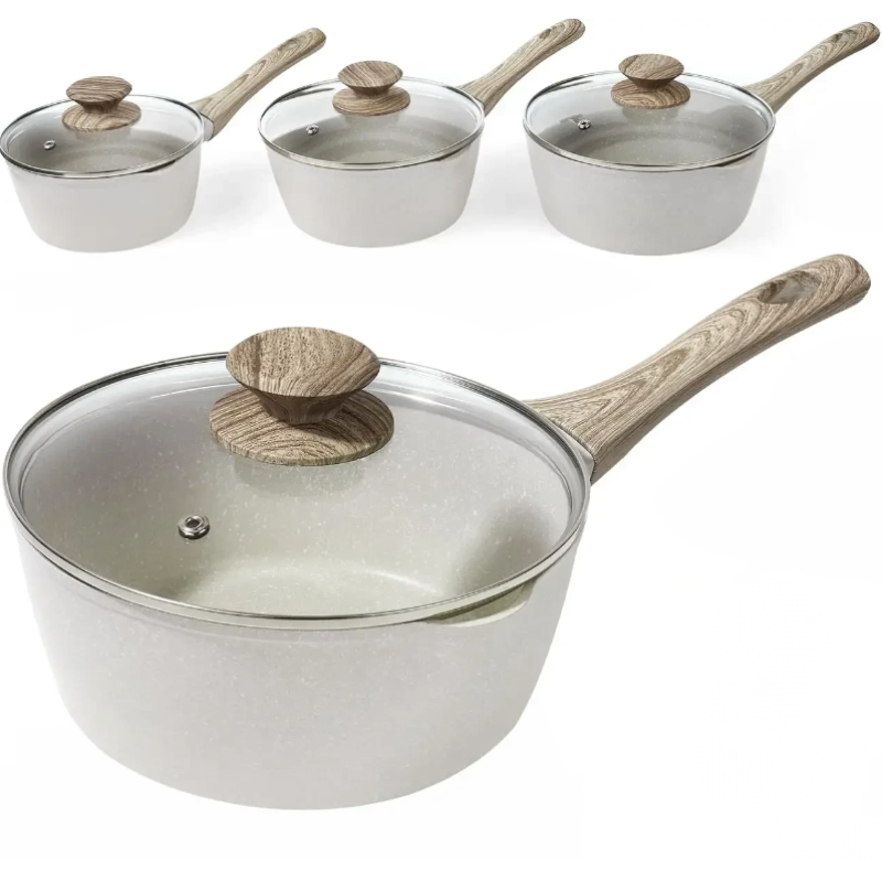 Набір з 3 сотейників з антипригарним покриттям та кришками для всіх видів плит 16-17-18 см 1,2-1,5-2 л. Rainberg (RB-777) White