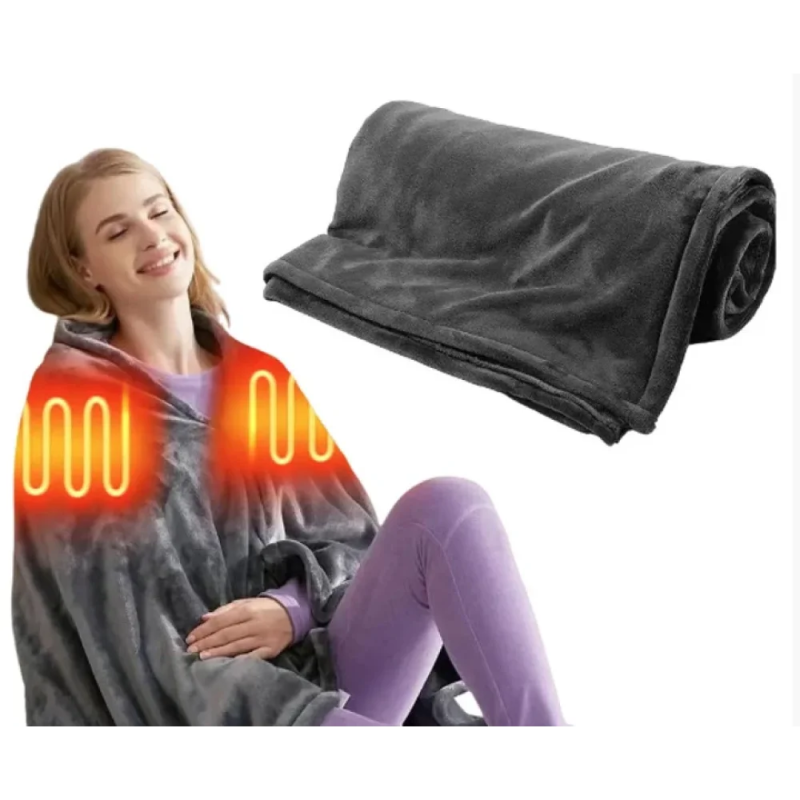 Плед - пончо з підігрівом 3 режими Easy Heat електроковдра 150х85см з USB і застібкою E-Fisc Grey (ES-1099)