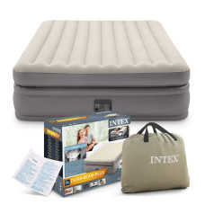 Полуторне надувне ліжко 203 x 152 x 51см, матрац із зовнішним електронасосом  Intex 64164 Gray